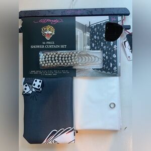 Ed Hardy Dice and Skull Shower Curtain Set - Black and White